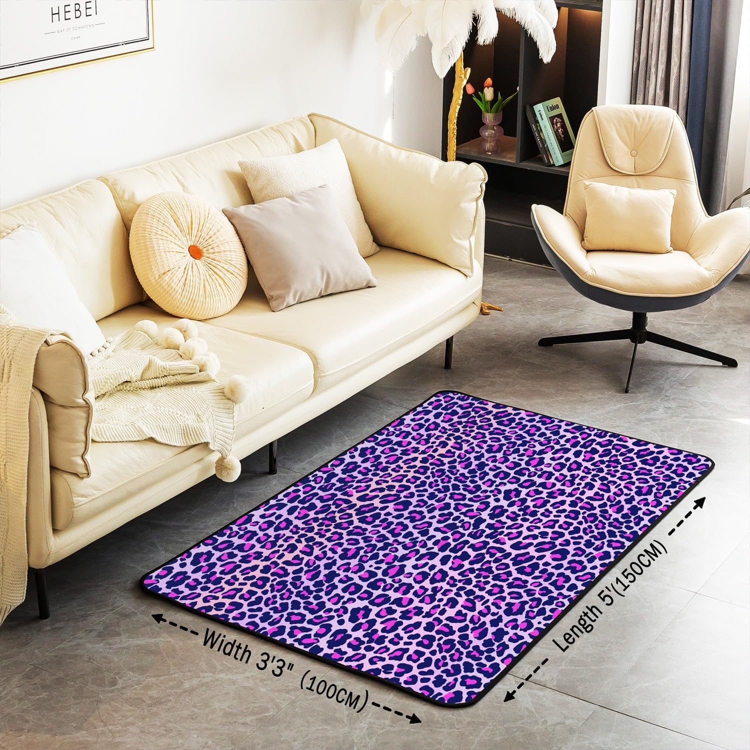 Leopard Print Area Rug 5x7 Pink Purple Cheetah Print Floor Mat for Home Decor Durable Indoor Entry Rug Accent Rug Mats Wild Animal Entrance Rug Soft Carpet for Livingroom Bedroom