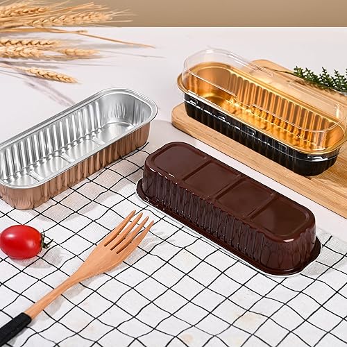 Miniatura 4 de Mini moldes para hornear pan con tapas y cucharas (paquete de 50 unidades, 6.8 onzas), moldes rectangulares de papel de aluminio para hornear,