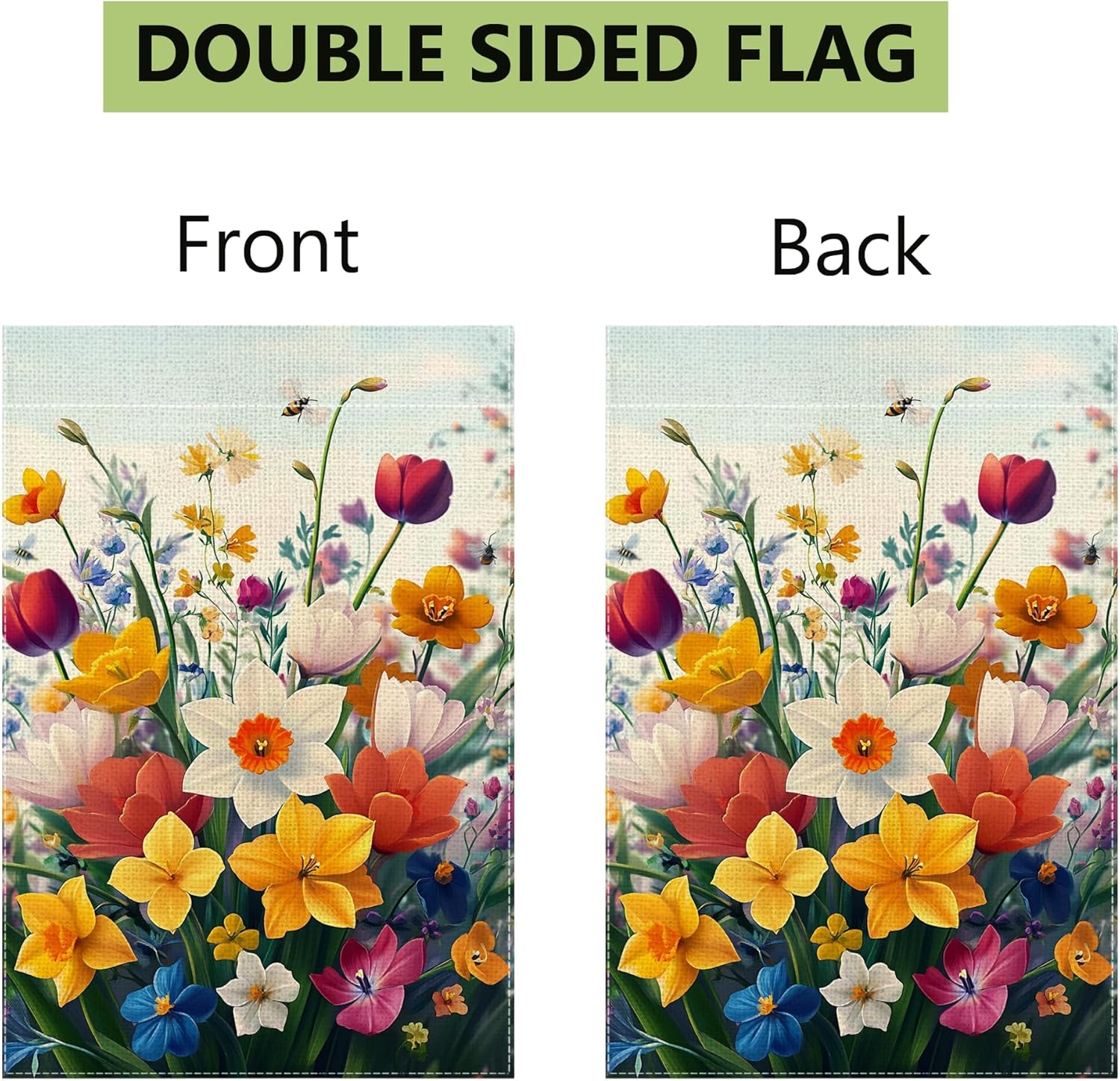 Spring Daffodils Tulip Flower Garden Flag for Outside Summer Bee Colorful Floral Yard Flag Double Sided Burlap Farmhouse Outdoor Home Decorations 12x18 Inch - Image 7
