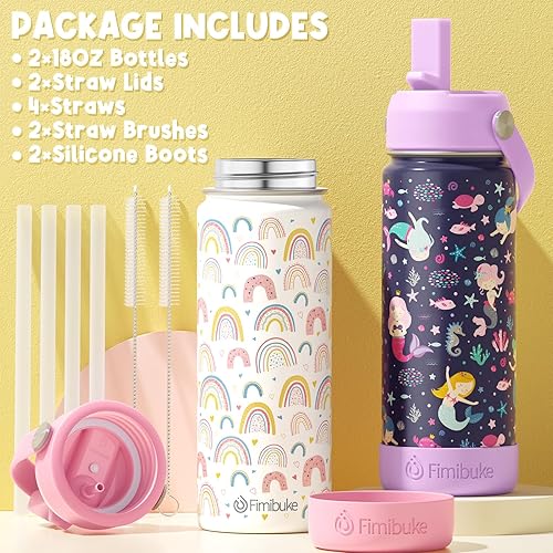 Miniatura 6 de Fimibuke Tazas para niños aisladas, taza de 18 oz sin BPA para niños con pajita, taza térmica de vacío de doble pared 188 de acero inoxidable, a