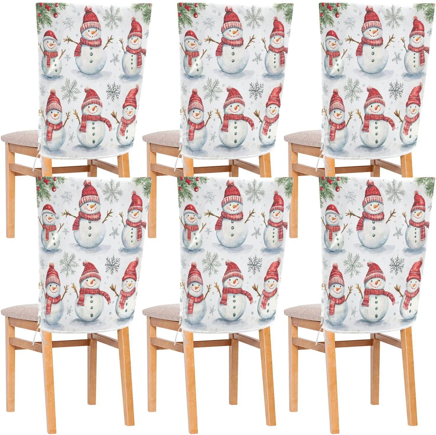 MNSRUU Christmas Snowman Chair Back Cover for Dining Room,Christmas Chair Slipcovers Set of 6, Snowman Chair Cover for Kitchen Hotel Holiday Party Decor,797