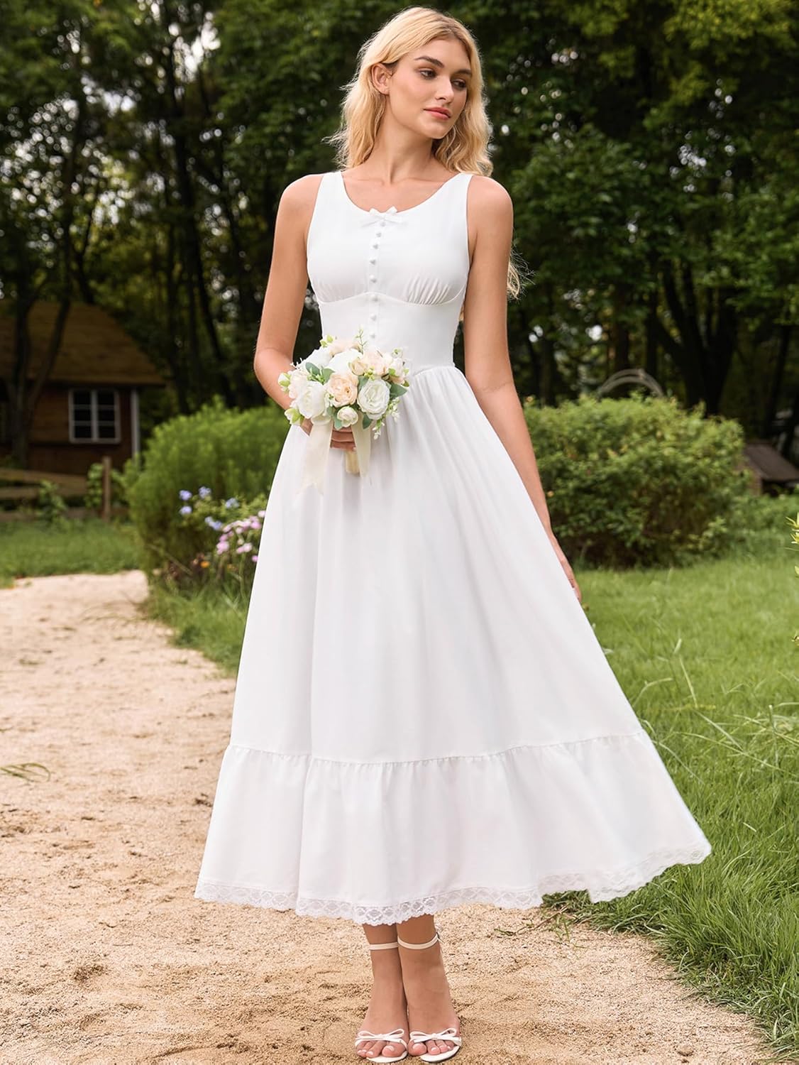 Auraxe Summer Corset Wedding Guest Maxi Dresses for Women Cute Flowy A Line Tank Ruffle Petite Tea Party Long Dress 2026