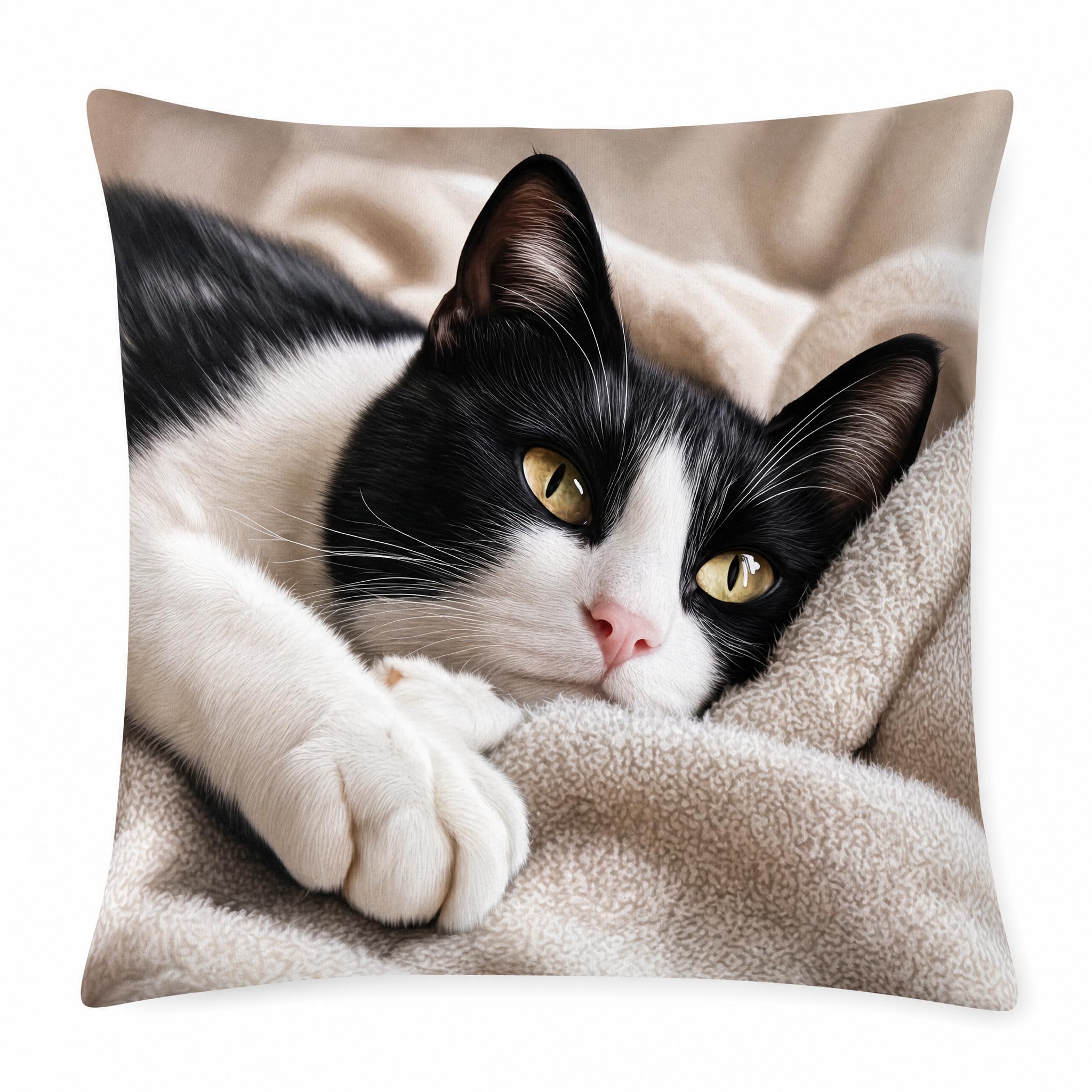 Cushion Cover 60 x 60 cm Plush Cat Motif Decorative Cover for Living Room โ image 1