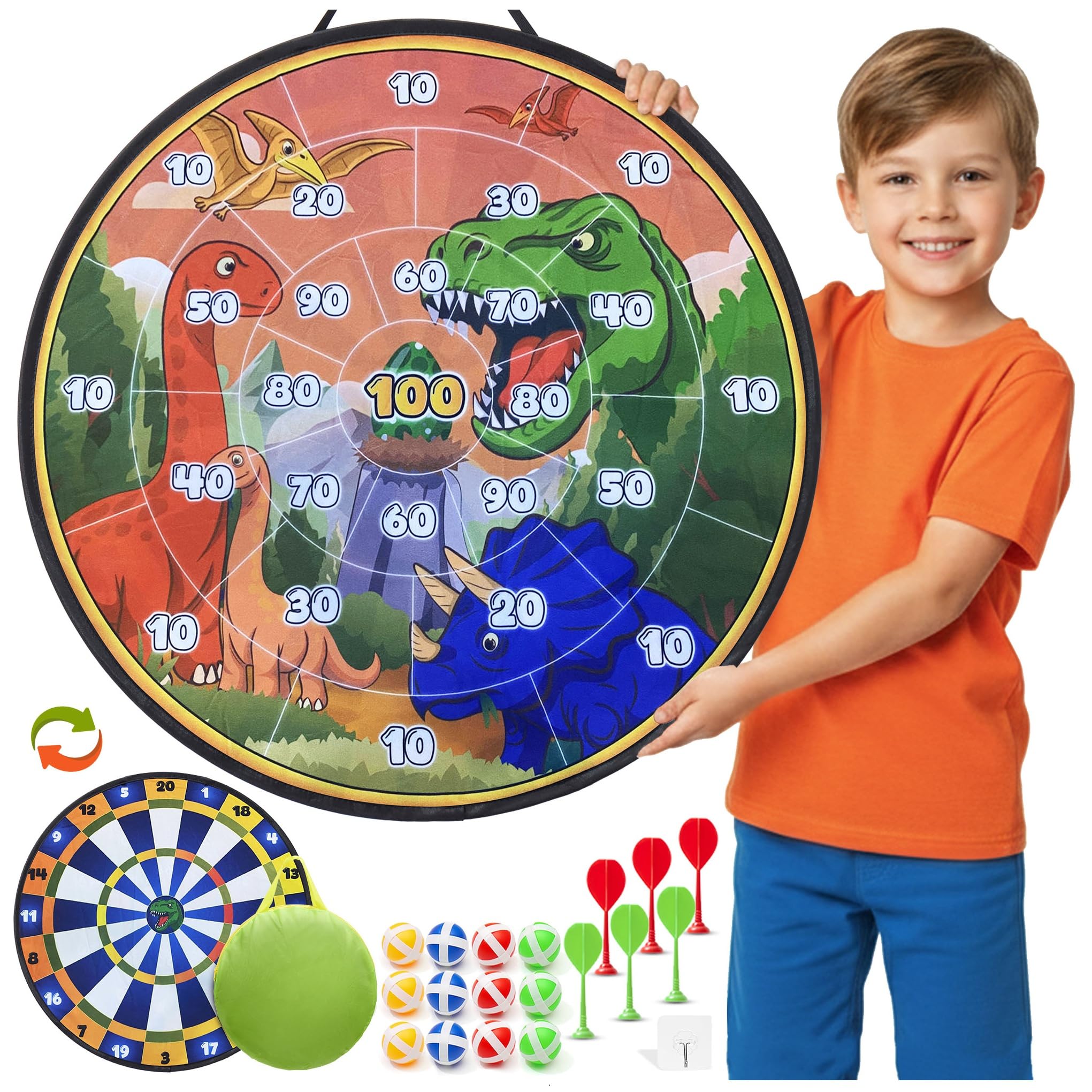 Cheerful Children Toys Jumbo Kids Dart Board Set XL or XXL, Large Dart Board with Reversible Designs