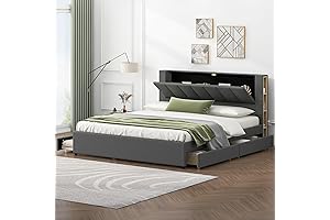 SOFTSEA King Bed Frame with Twin Trundle and Storage Headboard