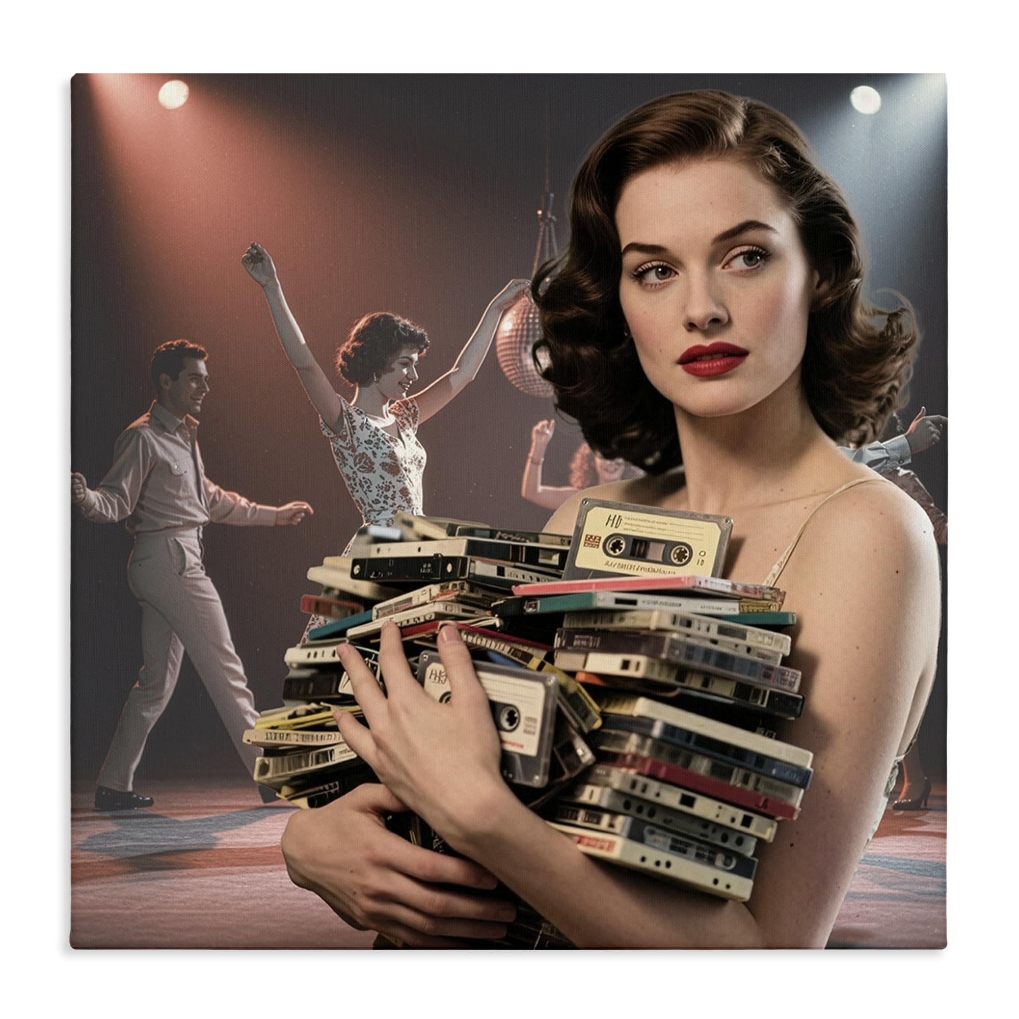 Stupell Industries Unframed 'Woman Holding Vintage Cassette Collection'| Canvas Art