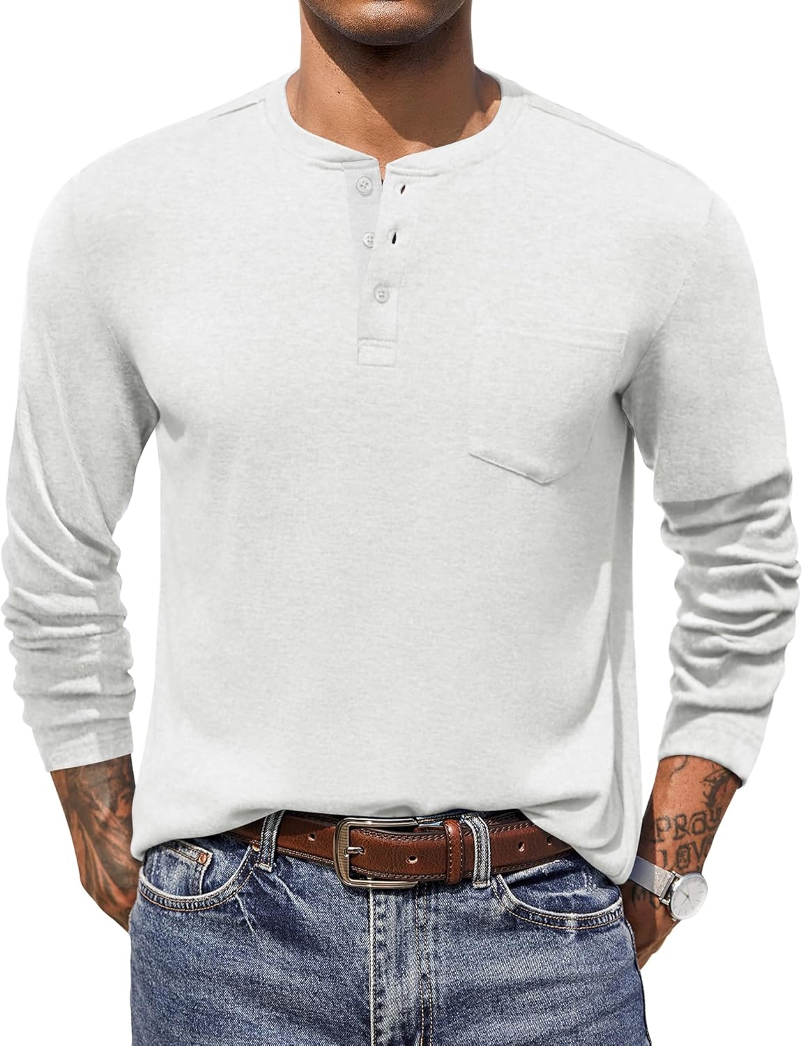 COOFANDY Men Long Sleeve Henley T-Shirs Casual Basic Lightweight Fashion Shirts Soild Tees with Pockets