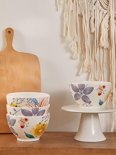 Miniatura 4 de Bico Blossom Symphony - Juego de 4 cuencos de cerámica de 29 onzas para sopa de cereales, ensalada, fideos, cocina, microondas y lavavajillas,