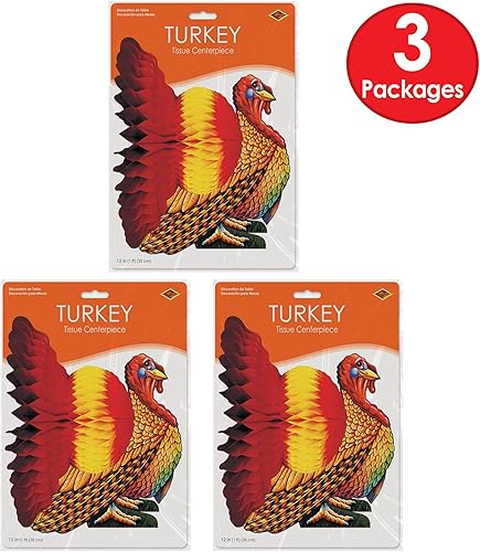 Miniatura 8 de Beistle Centros de mesa de pavo de papel de seda de 3 piezas para decoración de fiesta del día de Acción de Gracias, otoño cosecha de otoño