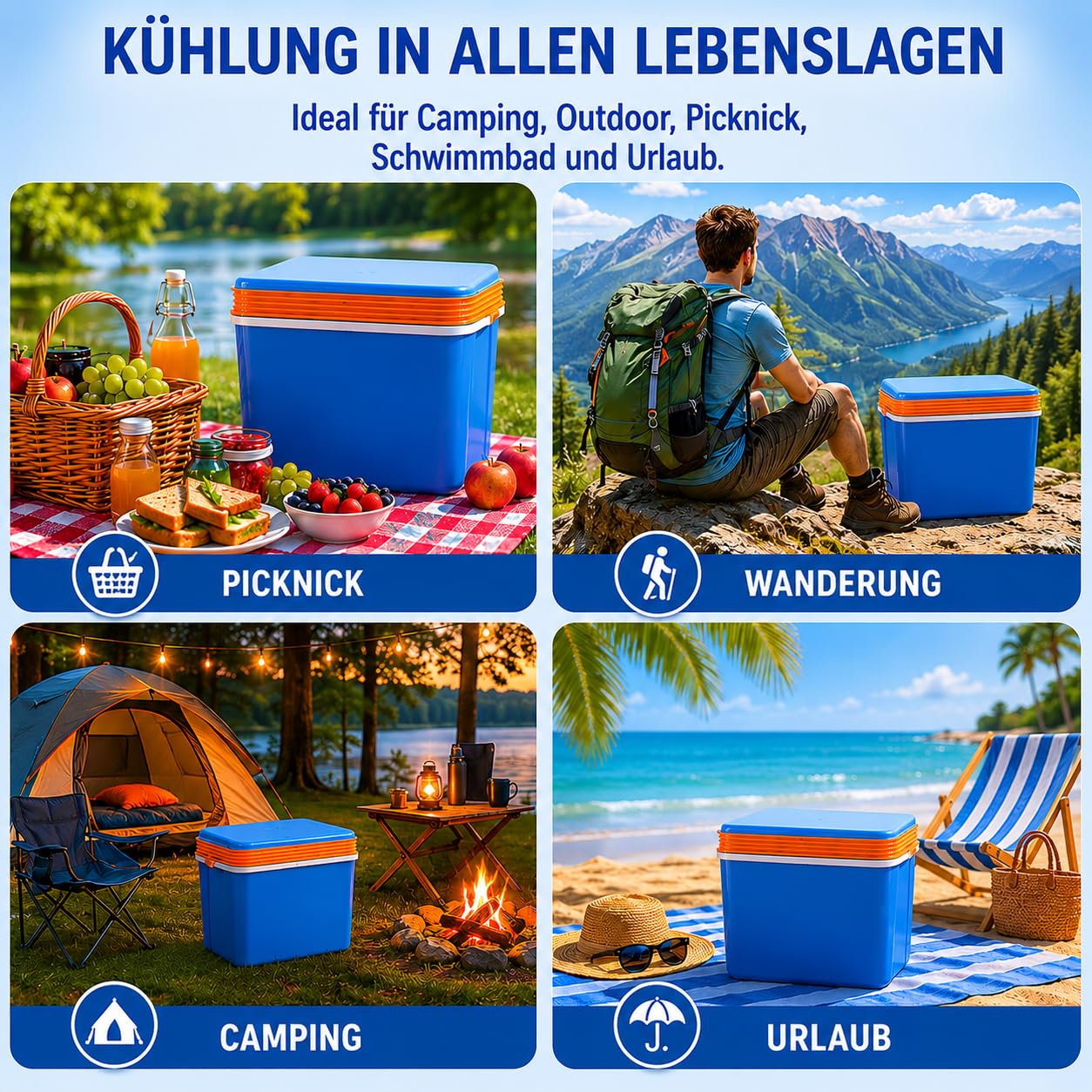 NEMT Elektrische Kühlbox 22L – Thermobox mit 12V/230V – Kompakte Kühllösung für Camping und Auto