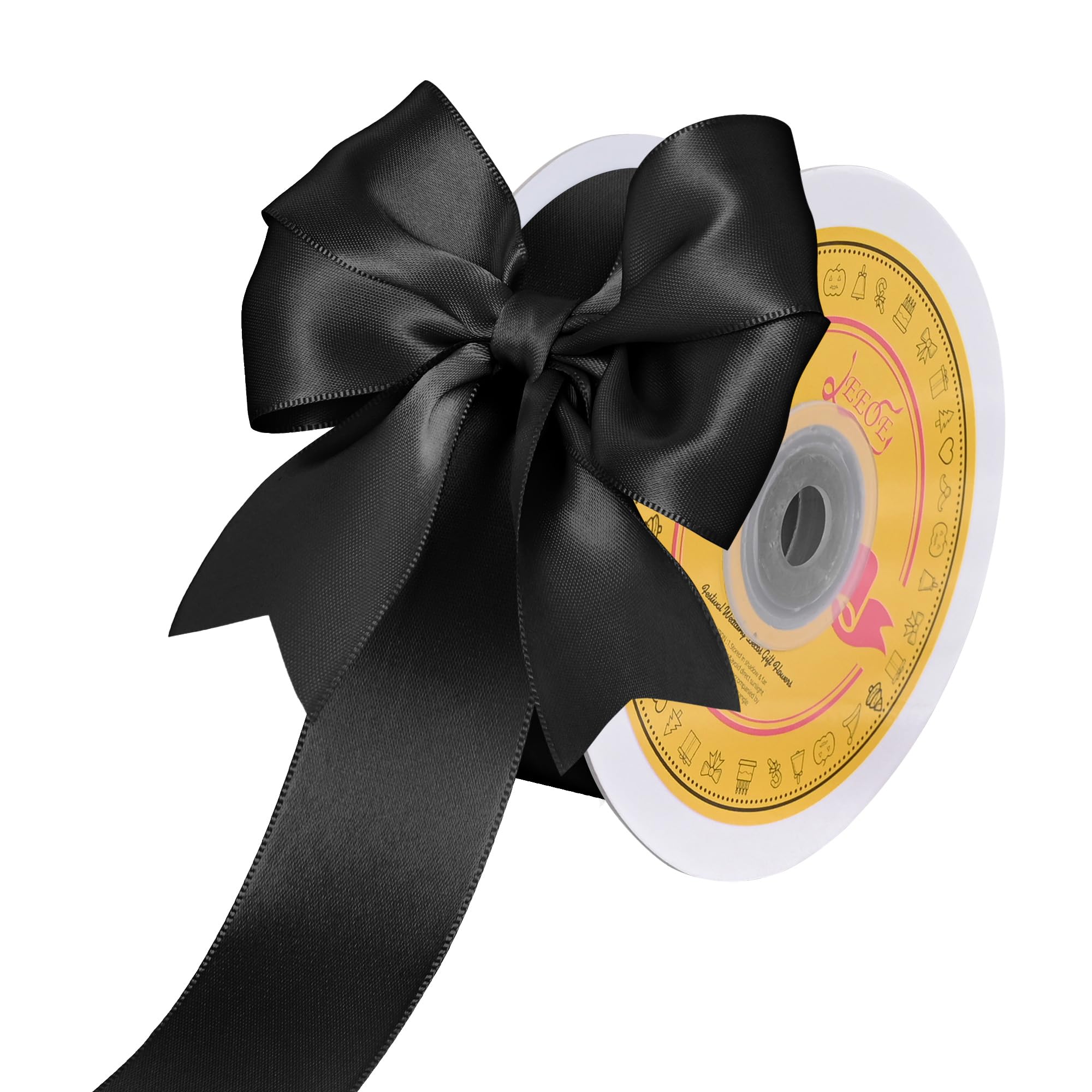 Double Face Black Satin Ribbon 1-1/2 inch X 25 Yards Polyester Black Ribbon for Gift Wrapping Very Suitable for Weddings Party Hair Bow Invitation Decorations and More