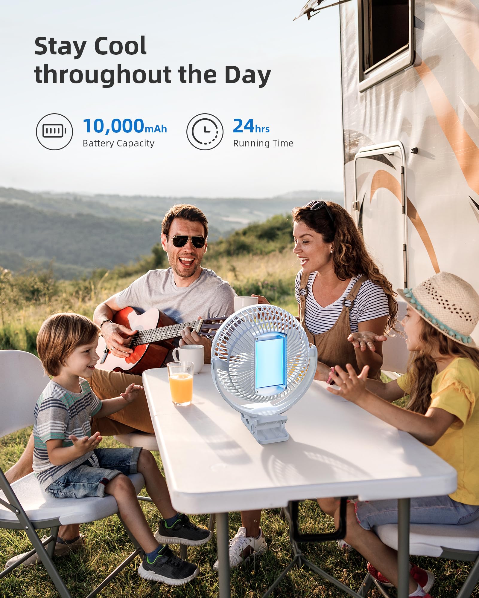 Koonie 20CM Ventilatore a 10000mAh Batteria, Ventilatore USB Portatile, Ventilatore da Tavolo Silenzioso, 4 Velocità & 360° Rotazione, per Casa,Ufficio,Campeggio,Passeggino, All’aperto (Bianco)