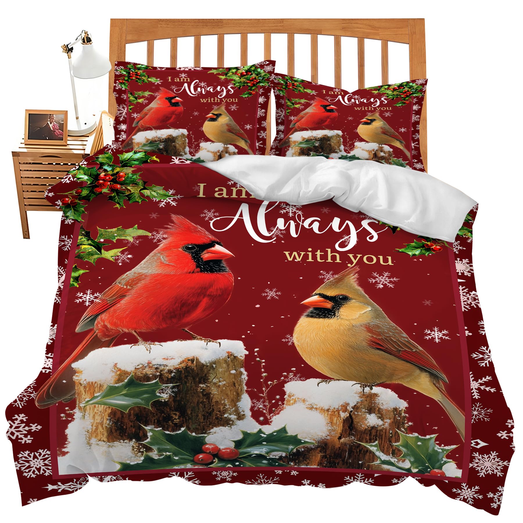 Cardinal Bedding Set - Twin, Queen, King, Full Size - Red Bird Comforter Set for Lovers, Kids, Teens, Boys, Girls - Bedroom Decor - Cozy Quilt, Bedspread, Duvet Cover - Gifts - 104