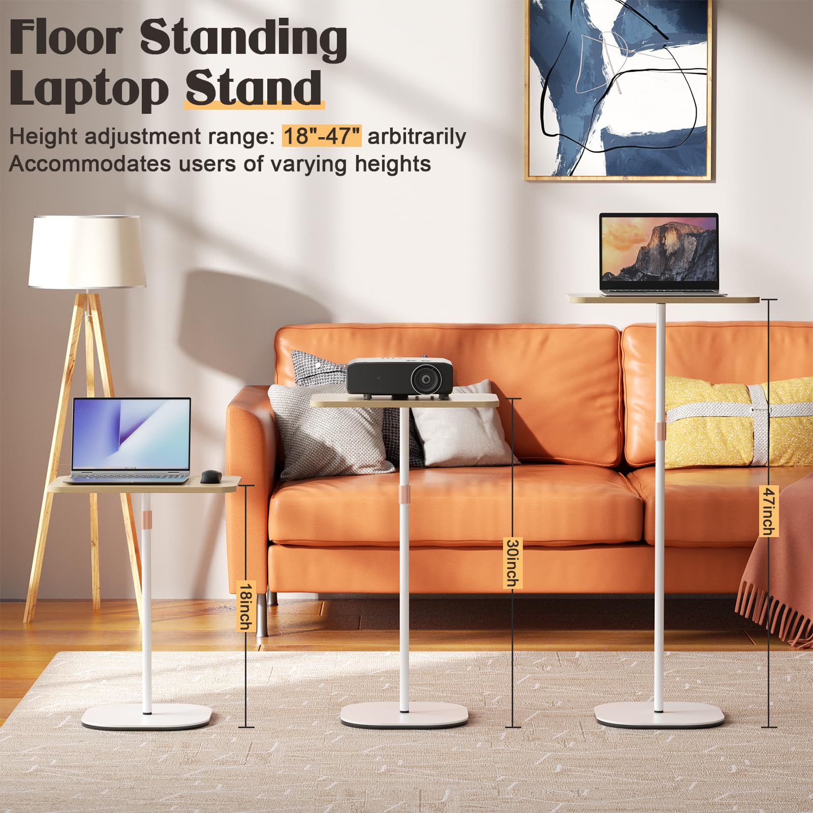 Portable Laptop Floor Stand, Portable Podium Stand with Height Adjustable 18''~47'', Stylish Movable Workstation Floor Standing Desk for Office, Meeting Room, Living Room