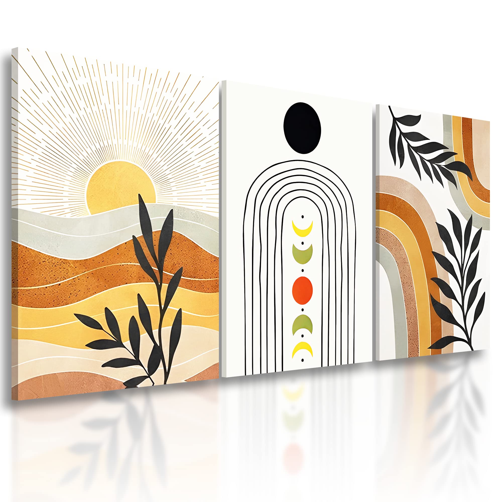 Oniavenbr Boho Wall Art Set of 3,boho Wall Decor,Abstract Minimalist Framed Canvas Wall Art ...