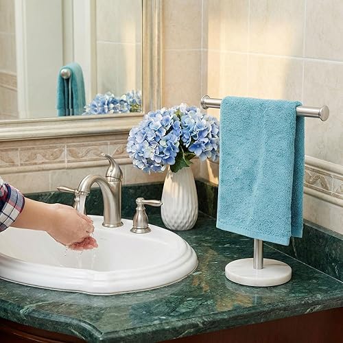 Miniatura 2 de Soporte para toallas de mano, base de mármol natural en forma de T, toallero de dedos, resistente al óxido (níquel cepillado)