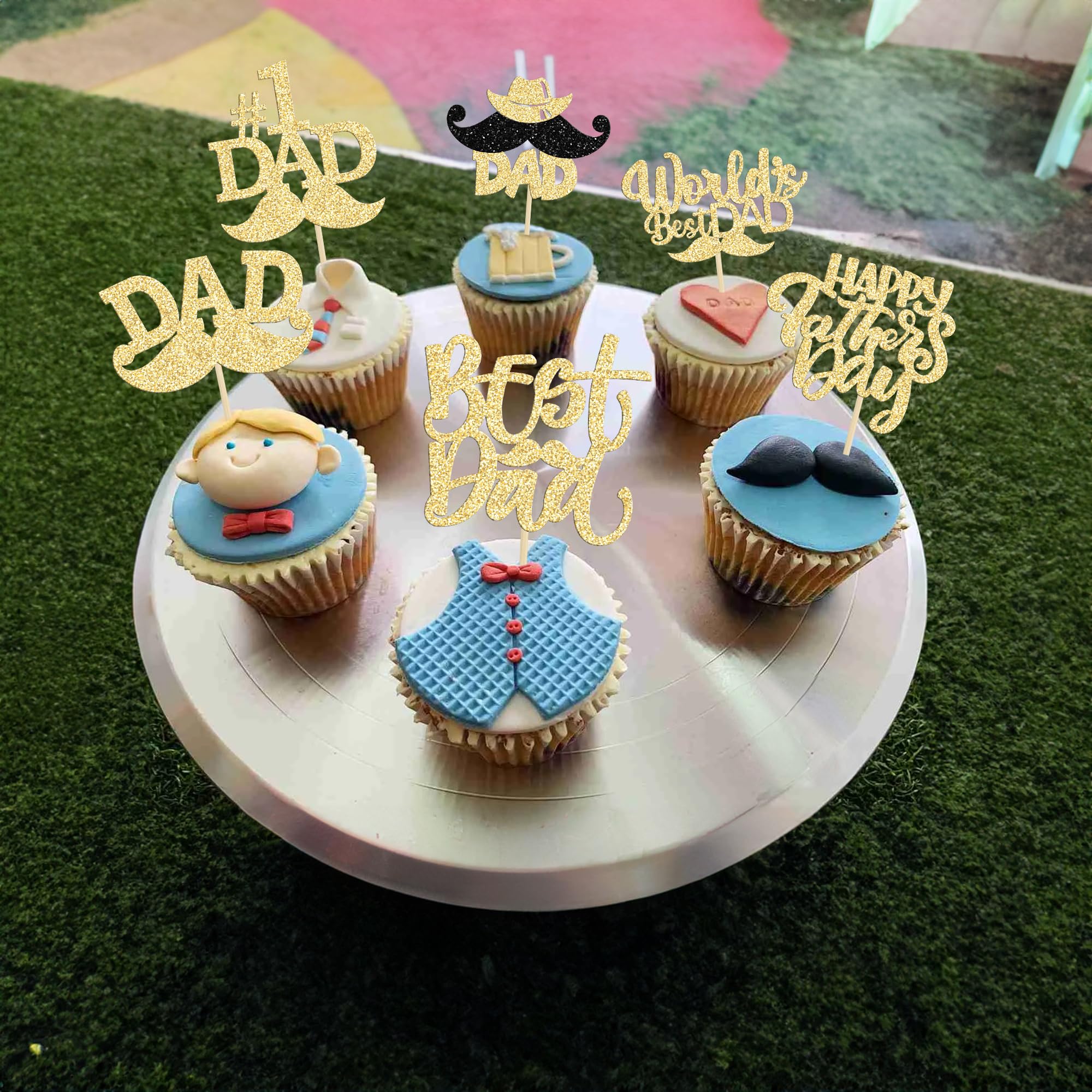 Gyufise 24 topper per cupcake per festa del papà con glitter blu supereroe papà grazie migliori plettri per cupcake per festa del papà felice a tema