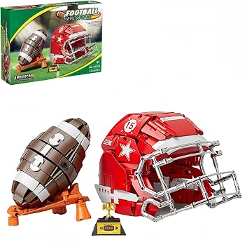 Football and Red Football Helmets Building Blocks Kits,Room Decoration,Football Stadium Toy,Gift for for Sports Fans,1038pcs Brown Football