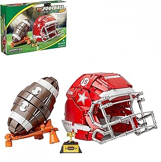 Football and Red Football Helmets Building Blocks Kits，Room Decoration，Football Stadium Toy，Gift for for Sports Fans，1038pcs (Brown Football)
