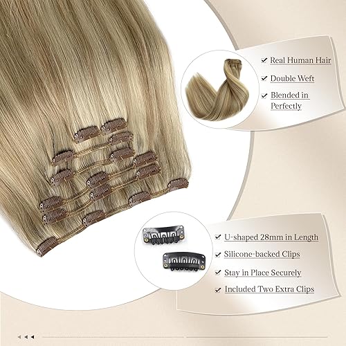 Miniatura 4 de Extensiones de cabello humano real rubio, 15 pulgadas de grosor, rubio ceniza completo, extensiones de cabello humano platino, extensiones de
