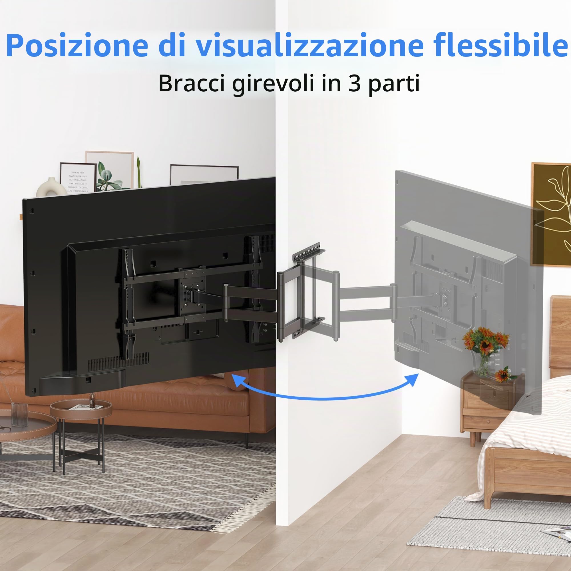 XINLEI Supporto TV a Parete Full Motion per Schermi 32-75 Pollici, Inclinabile e Livellabile, VESA Max 600×400 mm, Portata fino a 45 kg, MA1076M
