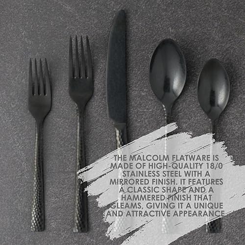 Miniatura 4 de Steelite Varick Malcolm - Cucharas ovaladas para postre, textura martillada con espejo, mango moderno, utensilios de acero inoxidable 1810,