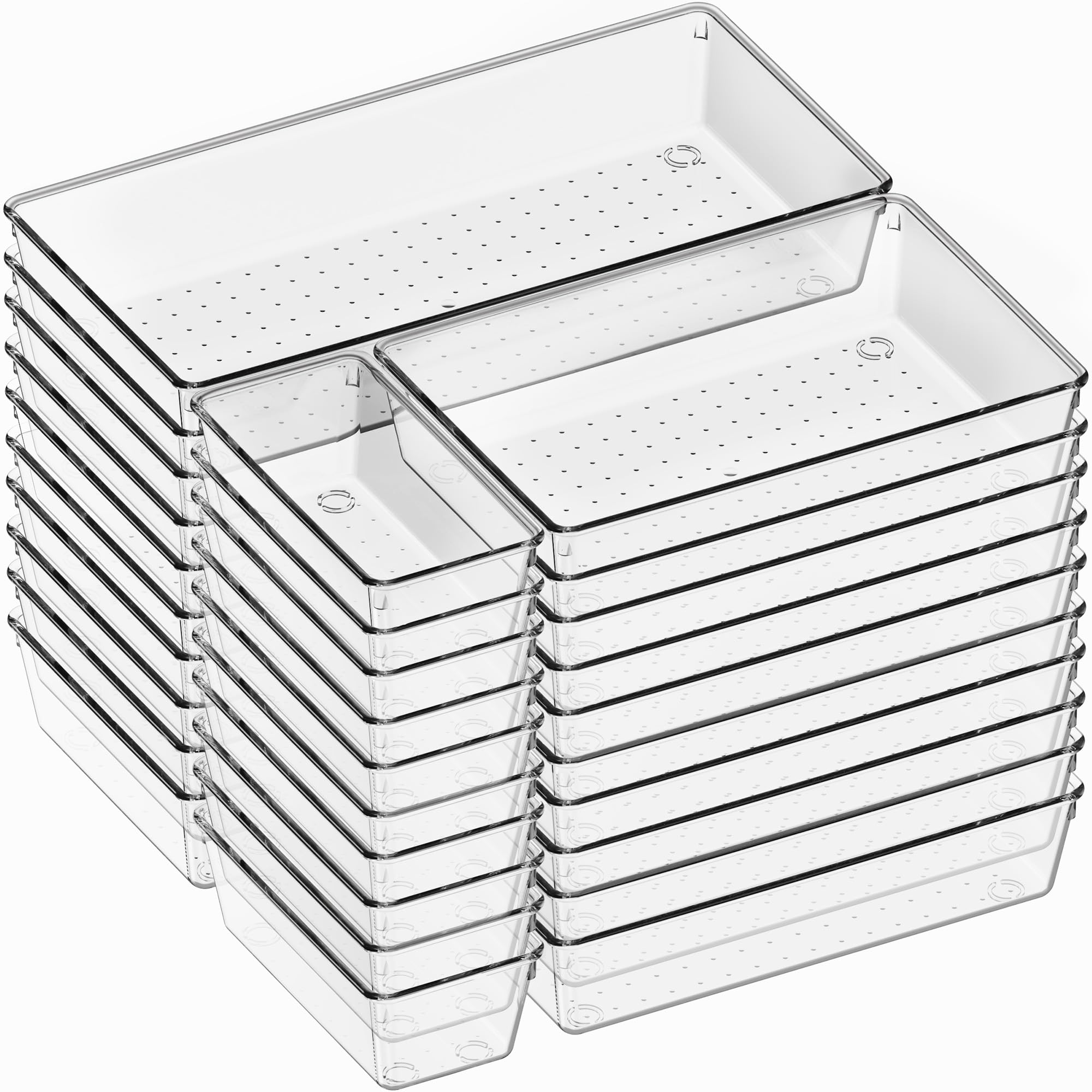 Criusia Confezione da 30 grandi contenitori organizer per cassetti in plastica trasparente, divisori in acrilico per organizzare e riporre utensili da cucina, gadget, ufficio, bagno e accessori per