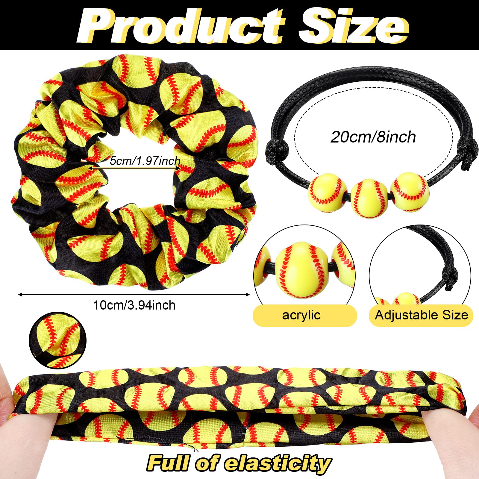 Nuogo 60 Pcs Softball Gifts for Team Girls Softball Party Favors Include Cosmetic Bag, Keychains, Hair Scrunchies, Hair Ties, Bracelets for Sport Theme Birthday Party Supplies