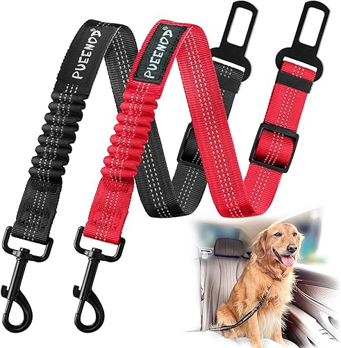 Paquete de 2 cinturones de seguridad ajustables para perros, cinturones de seguridad de nailon para mascotas, con amortiguador elástico elástico,