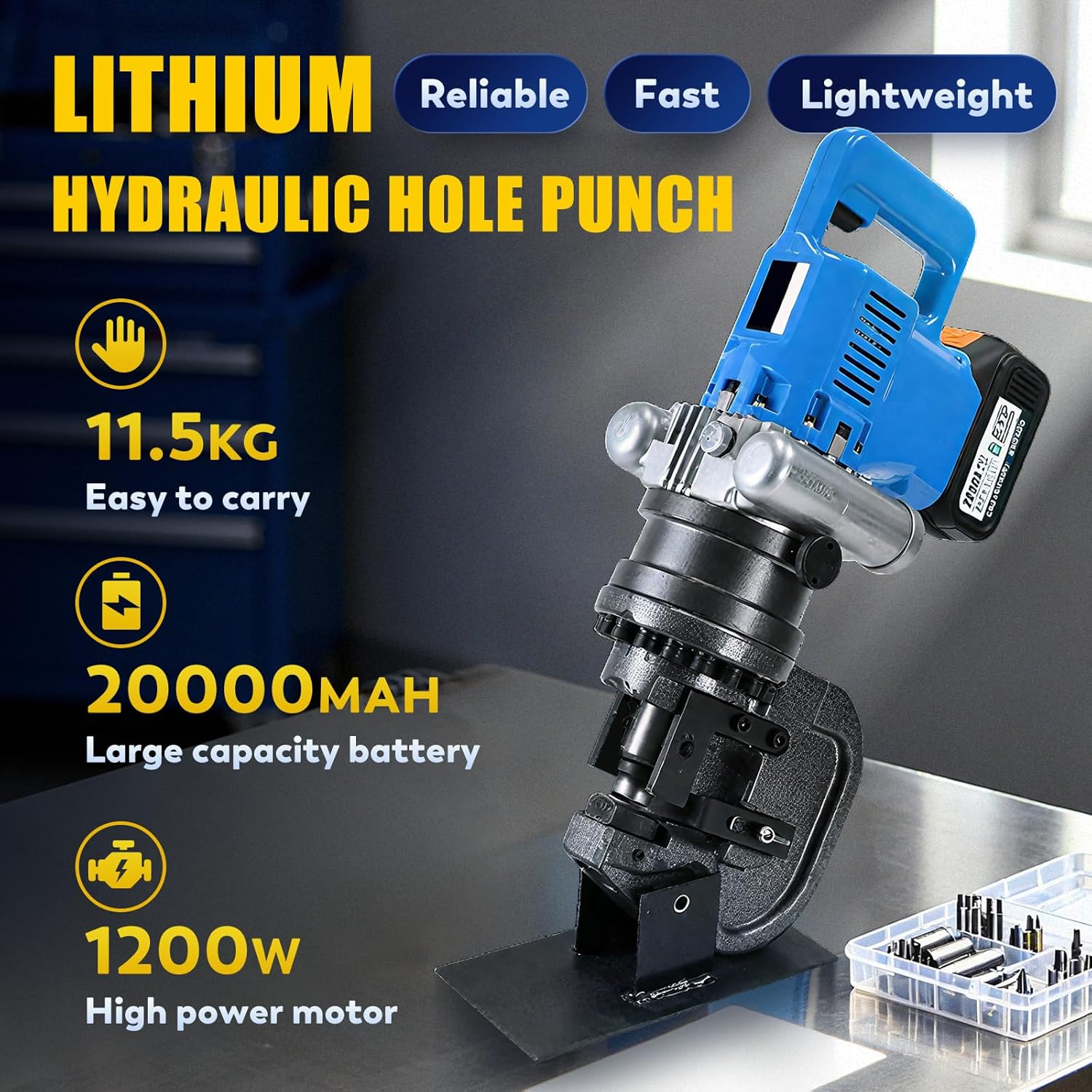 CGOLDENWALL 1200W Lithium Hydraulic Hole Punch Rechargeable Electric Hydraulic Hole Punching Tool Hole Digger for Steel Plate Iron Plate Aluminum Plate CE&ROHS Certificate