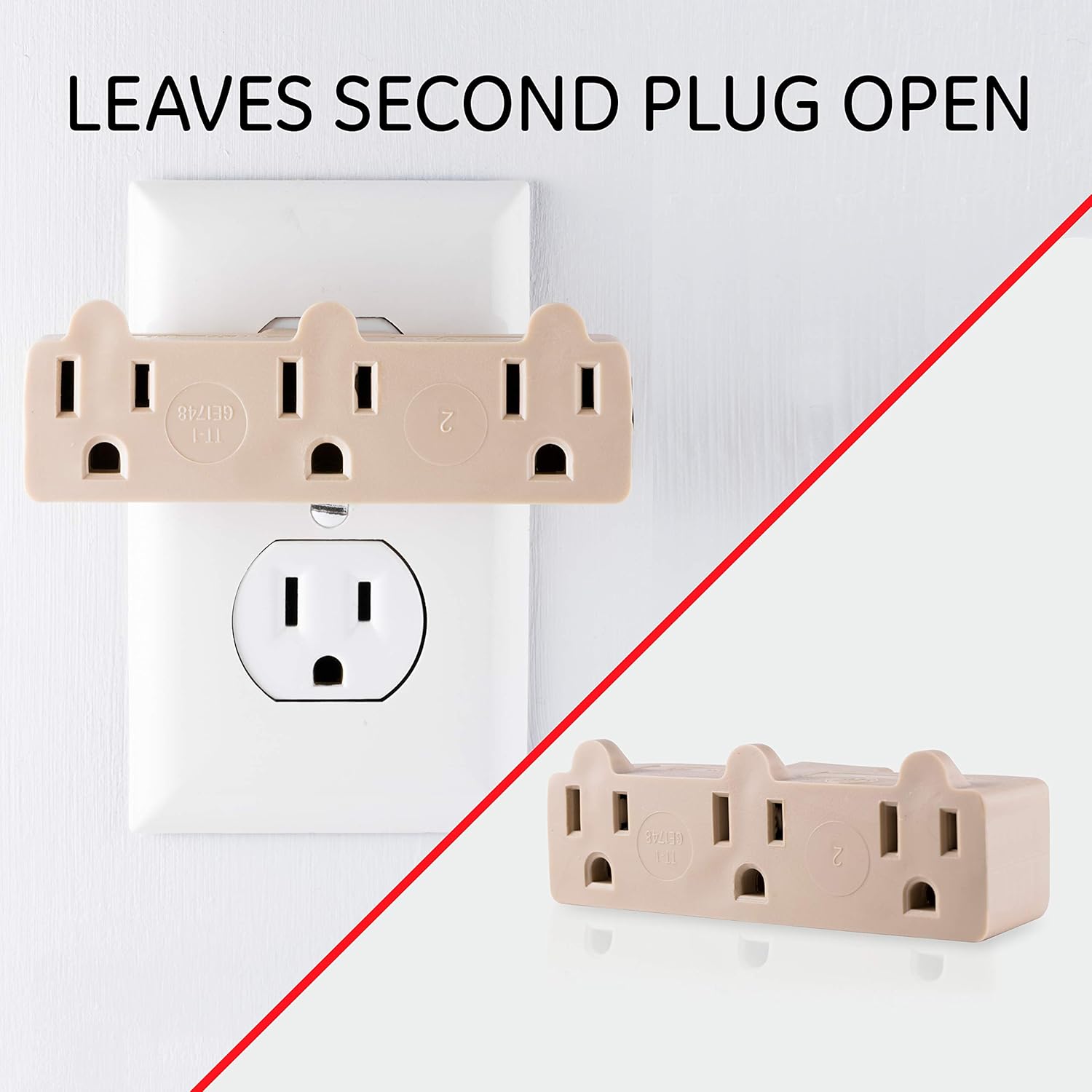 GE 3-Outlet Extender, Grounded Wall Tap, 3-Prong, Multiple Plug, Power Splitter, Cruise Essentials, Use for Home Office School Dorm, UL Listed, Light Almond, 54203