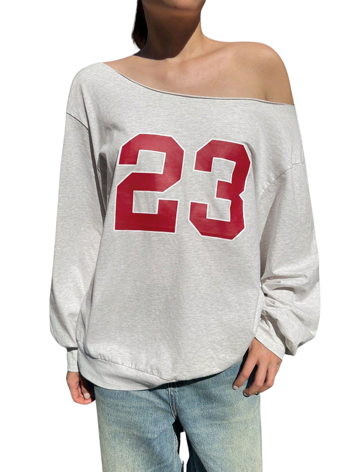 sxv style Women's Off-Shoulder Casual Fashion Pattern Loose Fit Long Sleeve Sweatshirt-picture-45