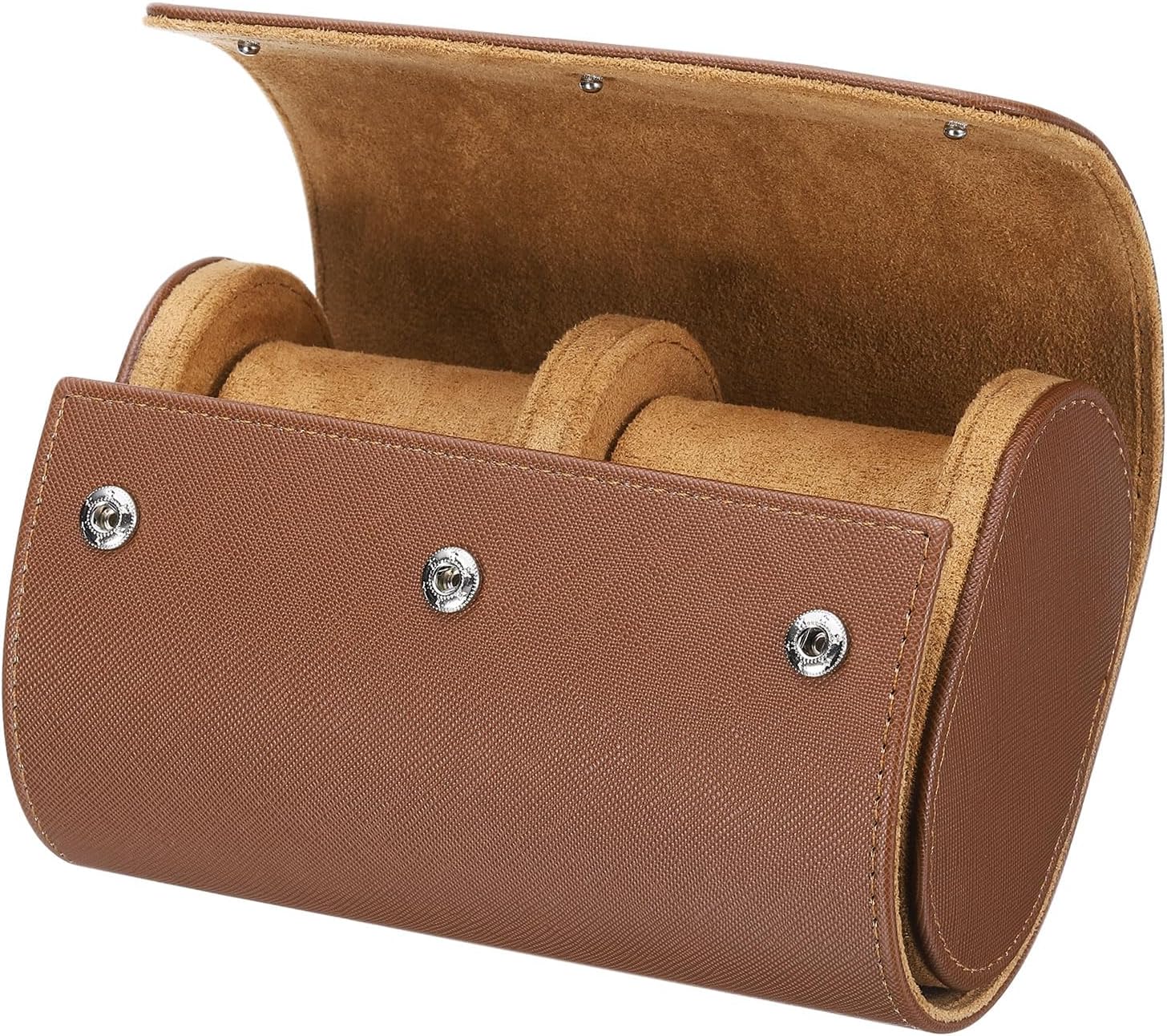 sourcing map Watch Roll Travel Case 2 Slots Portable Leather Watch Cases for Men and Women, Watches Storage Organizer with Removable Pillows for Traveling, Display, Cross-grain Texture Brown
