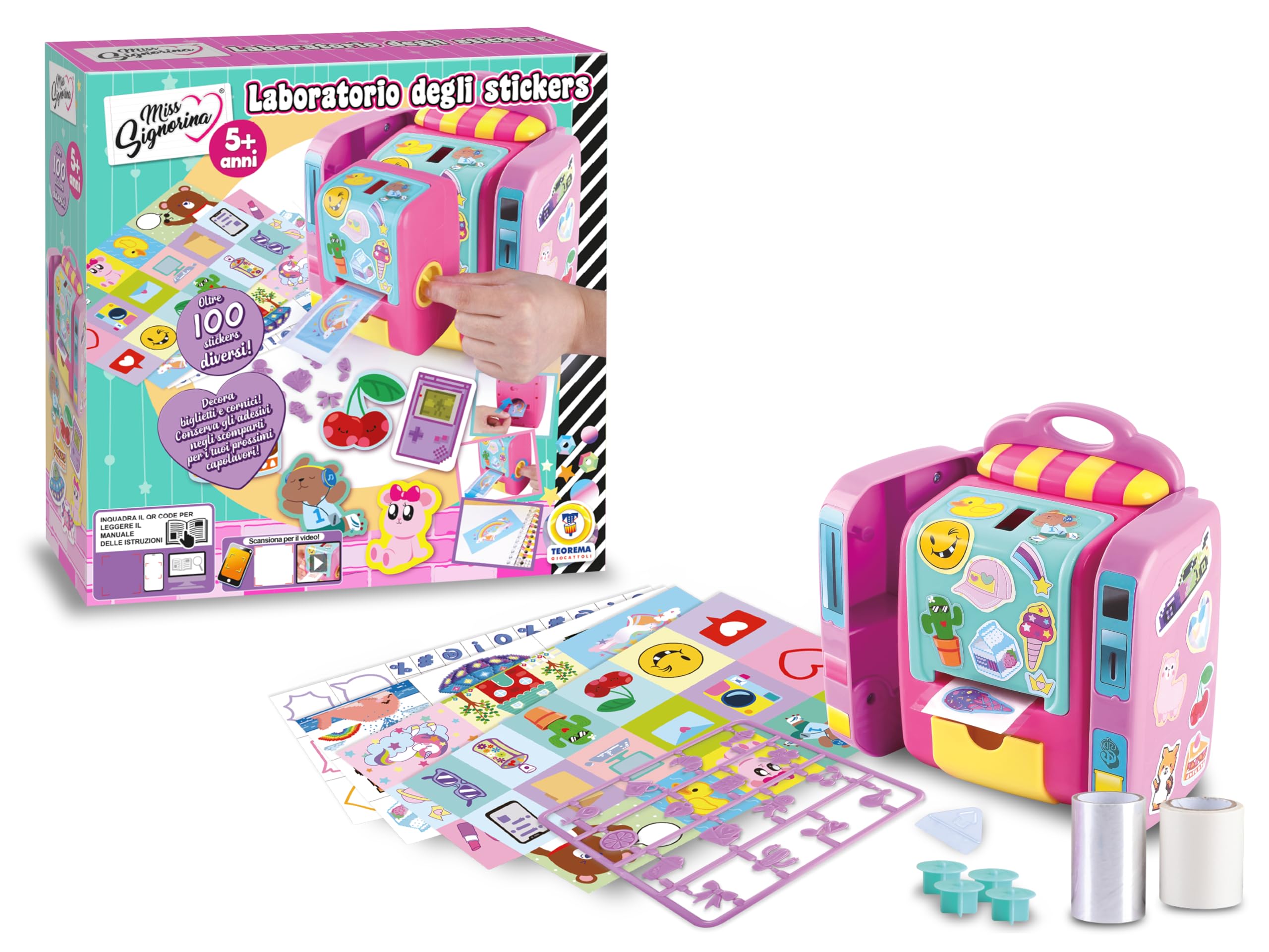 Teorema Giocattoli, Laboratoire de Stickers, Machine à Créer des Autocollants pour Enfants, Kit Créatif Fait Main avec Plus de 100 Autocollants, Jeu pour Enfants de 5 Ans et Plus