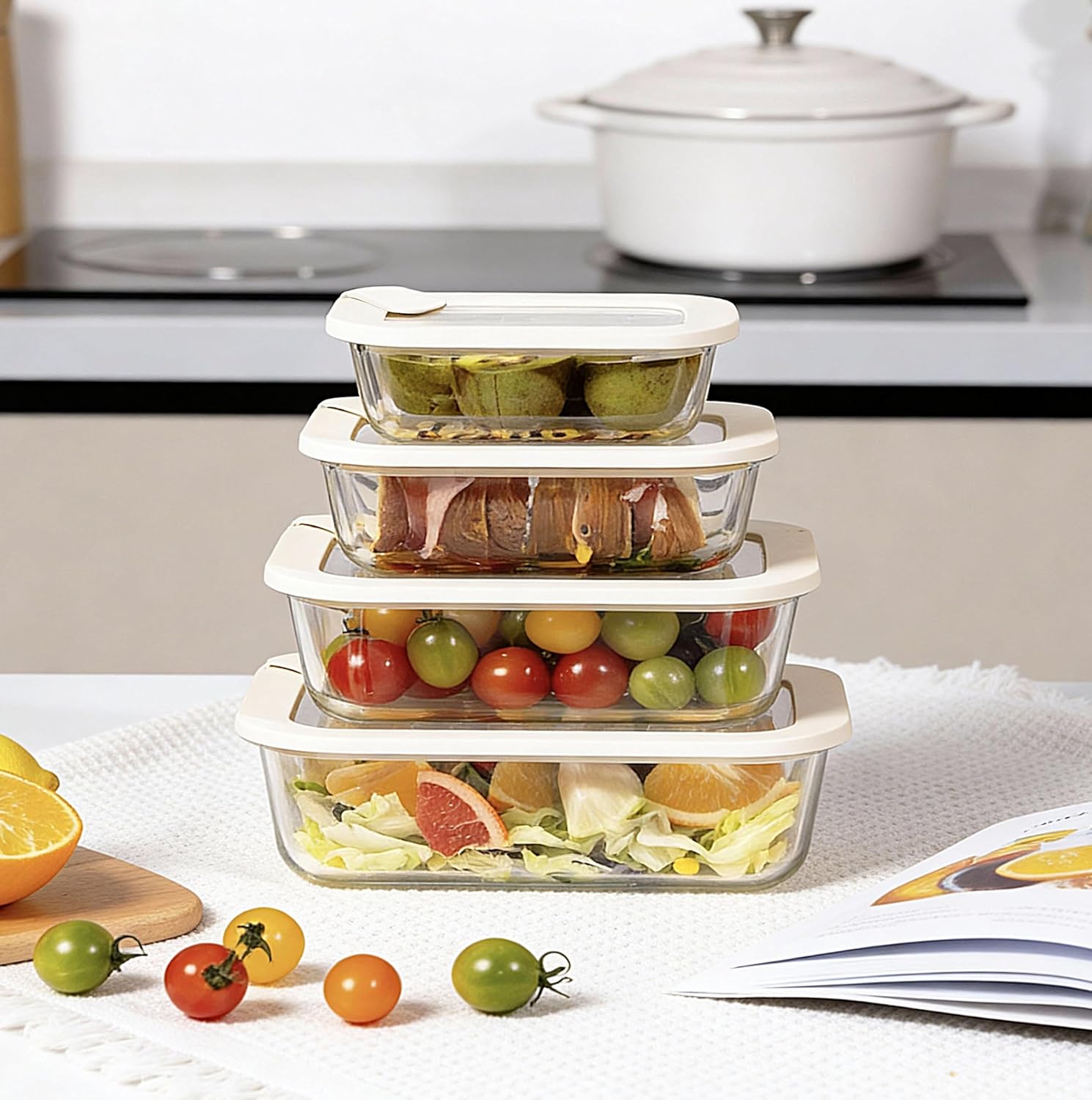 Urban Green Glass Food Storage Containers with Glass Lids, Microwave Safe Food Container Set, Aitight Meal Prep Container Set, LeakProof, 100% Plastic Free, 4 Pack