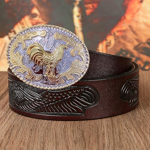 Miniatura 3 de WMG Hebilla de cinturón occidental en tono dorado de gallo para hombres, estilos geniales de vaquera y rodeo