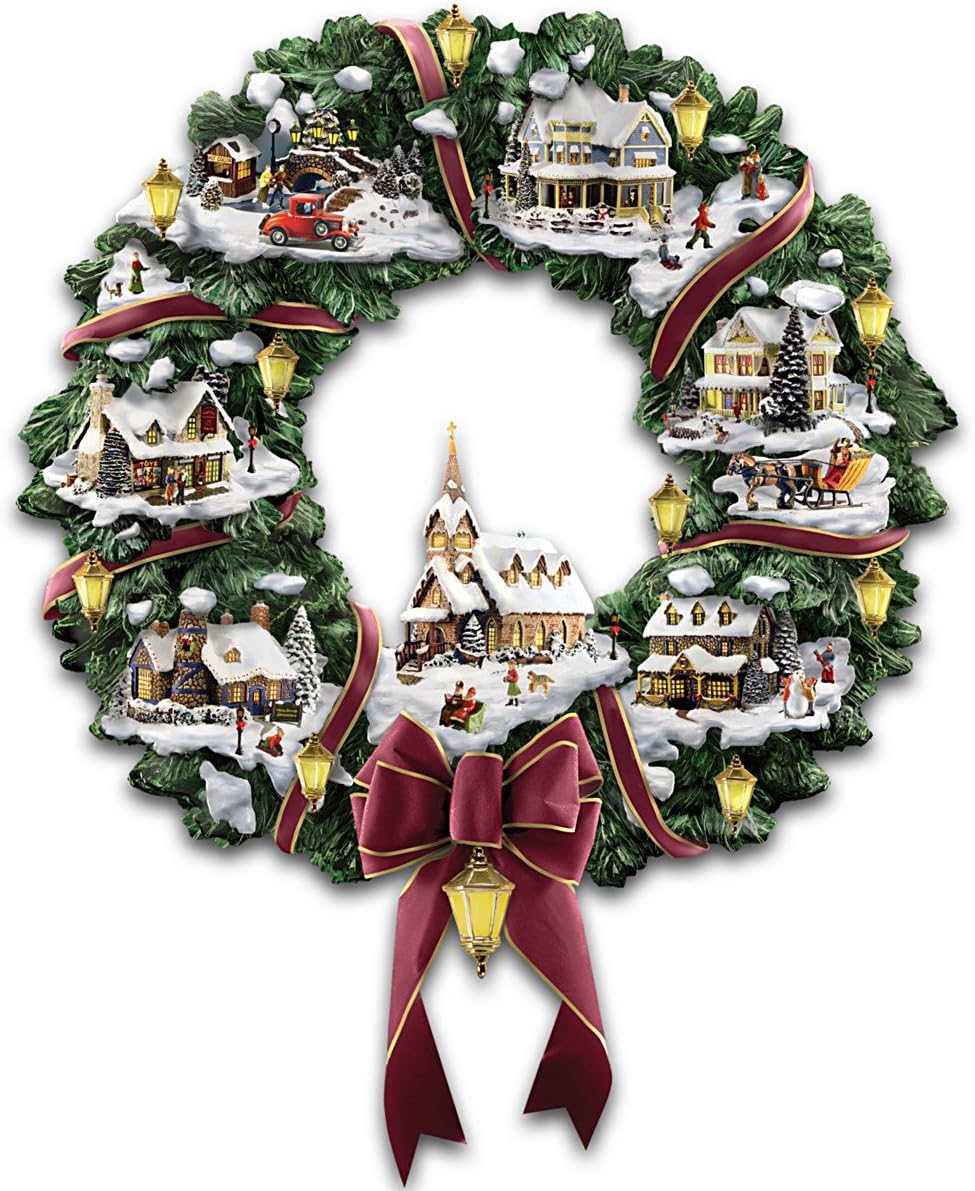 The Hamilton Collection Thomas Kinkade Victorian Christmas Village Wreath