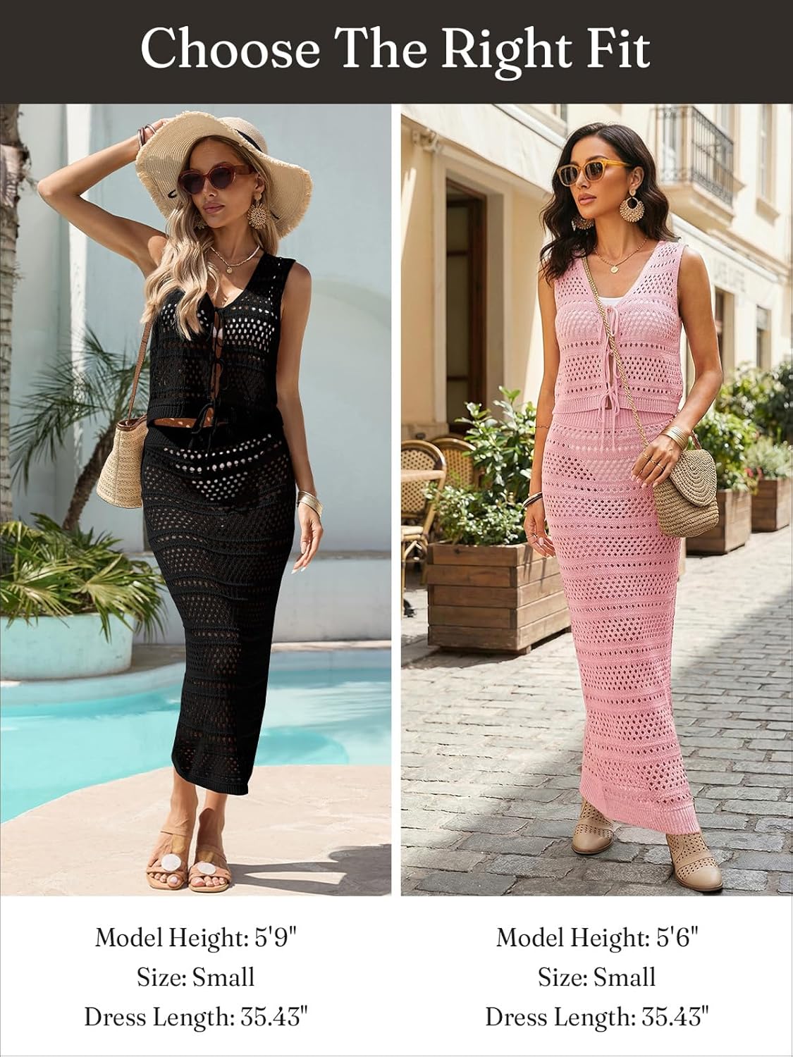 Fisoew Womens Crochet Cover Up 2 Piece Skirt Sets Sleeveless Crop Cardigan Tank Tops Swim Coverup Set - Image 7