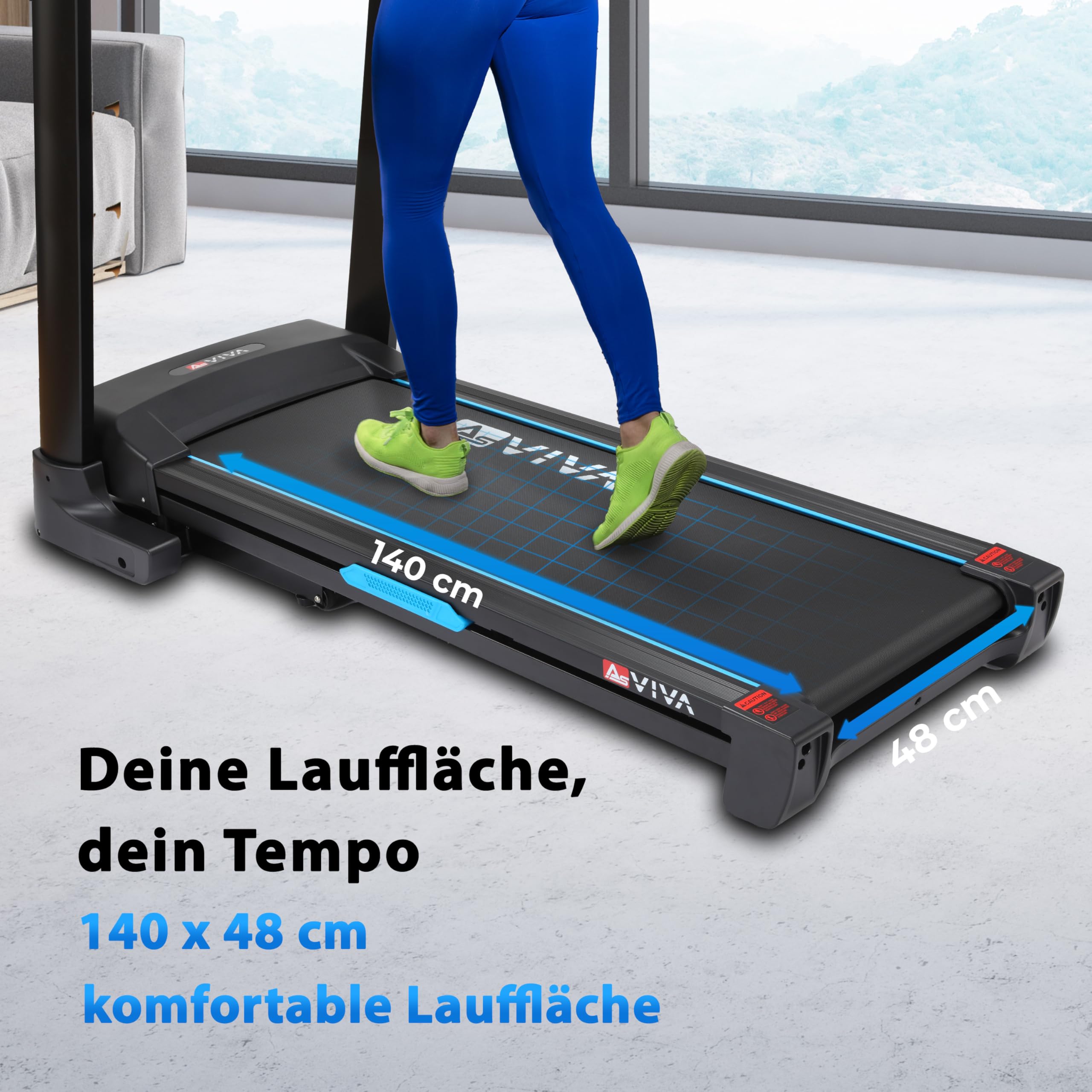 AsVIVA T16 Laufband klappbar, 18 km/h & 18% Steigung, 4 PS Motor, Bluetooth App kompatibel, induktive Ladefunktion, leise