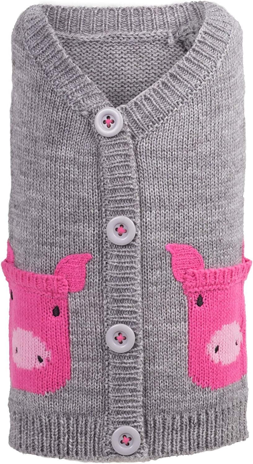 The Worthy Dog Pig Pullover Cardigan Sweater, with Faux Pockets, Warm Knitwear Winter Clothes for Pets, Cold Weather Outfits for Dogs, Fits XS Size Dogs, Gray