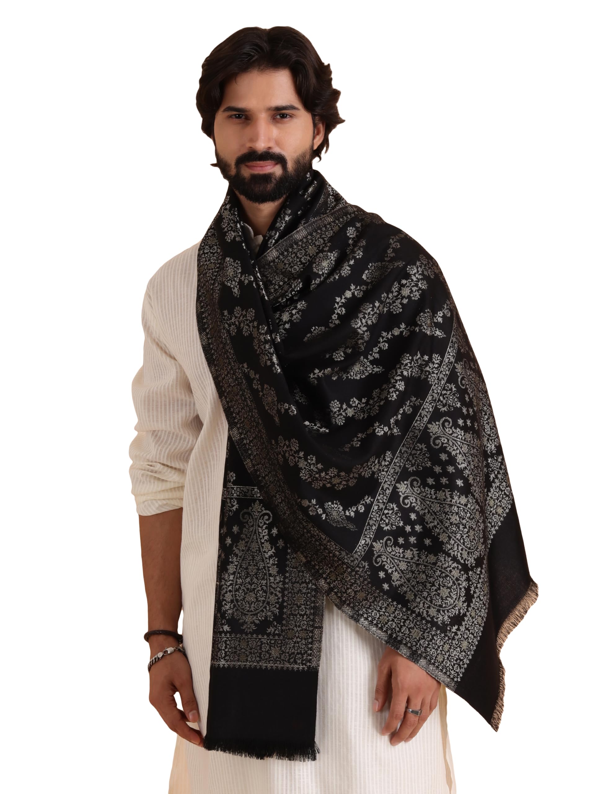 tweedle Men’s Ethnic Stole/Dupatta with Zari Weave in Kashmiri Kani Style for Weddings and Parties, Men’s Muffler, Medium Size-picture-50