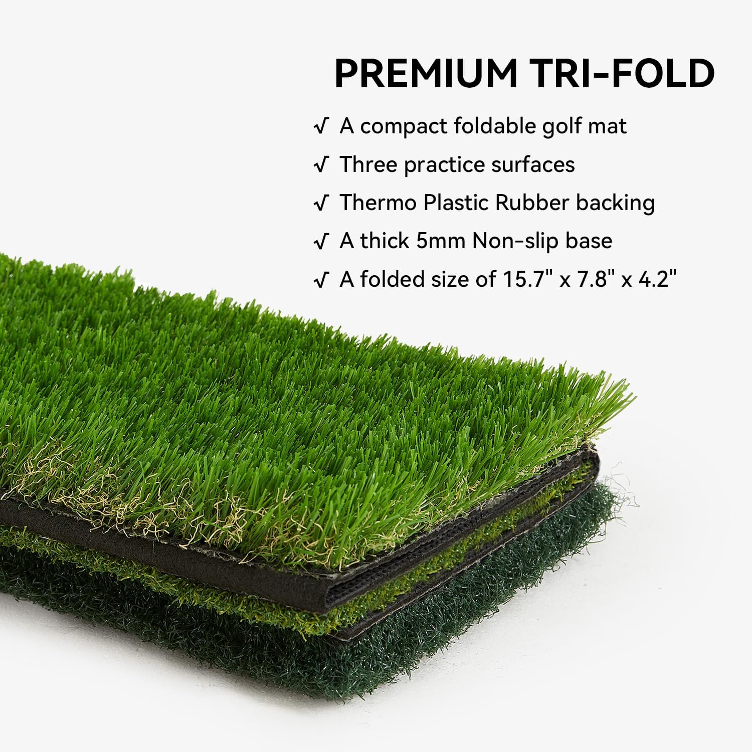 GSK Golf Hitting Mat 15×25inch Foldable Tri Grass Swing & Chipping & Tee Shot Golf Strike Exercise Driving Range Portable Backyard Garage Adult Kids Practice TPR Thickened Golf Training Pad