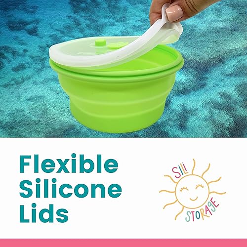 Miniatura 4 de Juego de tres recipientes rectangulares plegables para almacenamiento de alimentos con tapas flexibles herméticas, sin BPA, compactos, aptos para