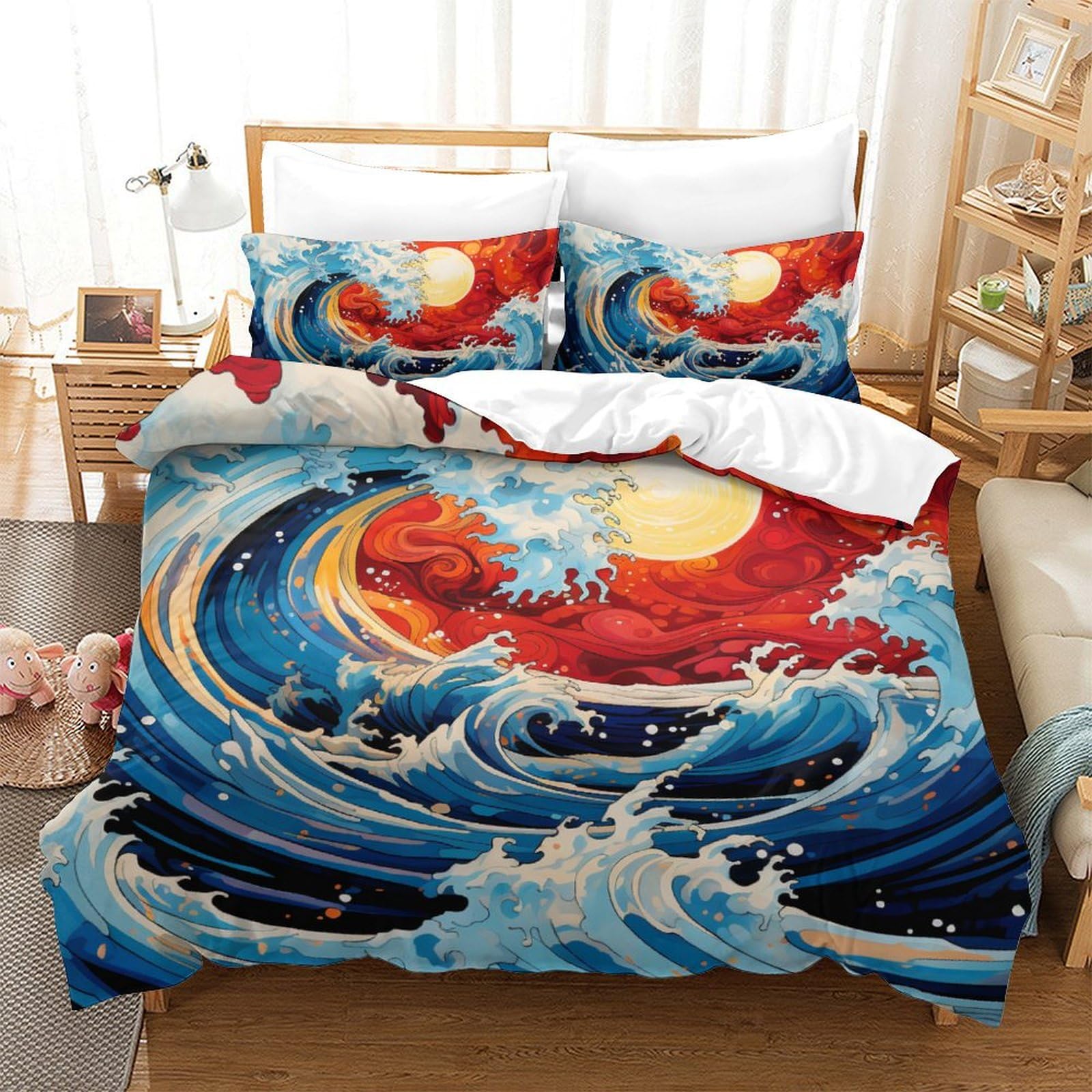 Housse de couette 3D mer hypoallergénique King parure microfibre toucher soie