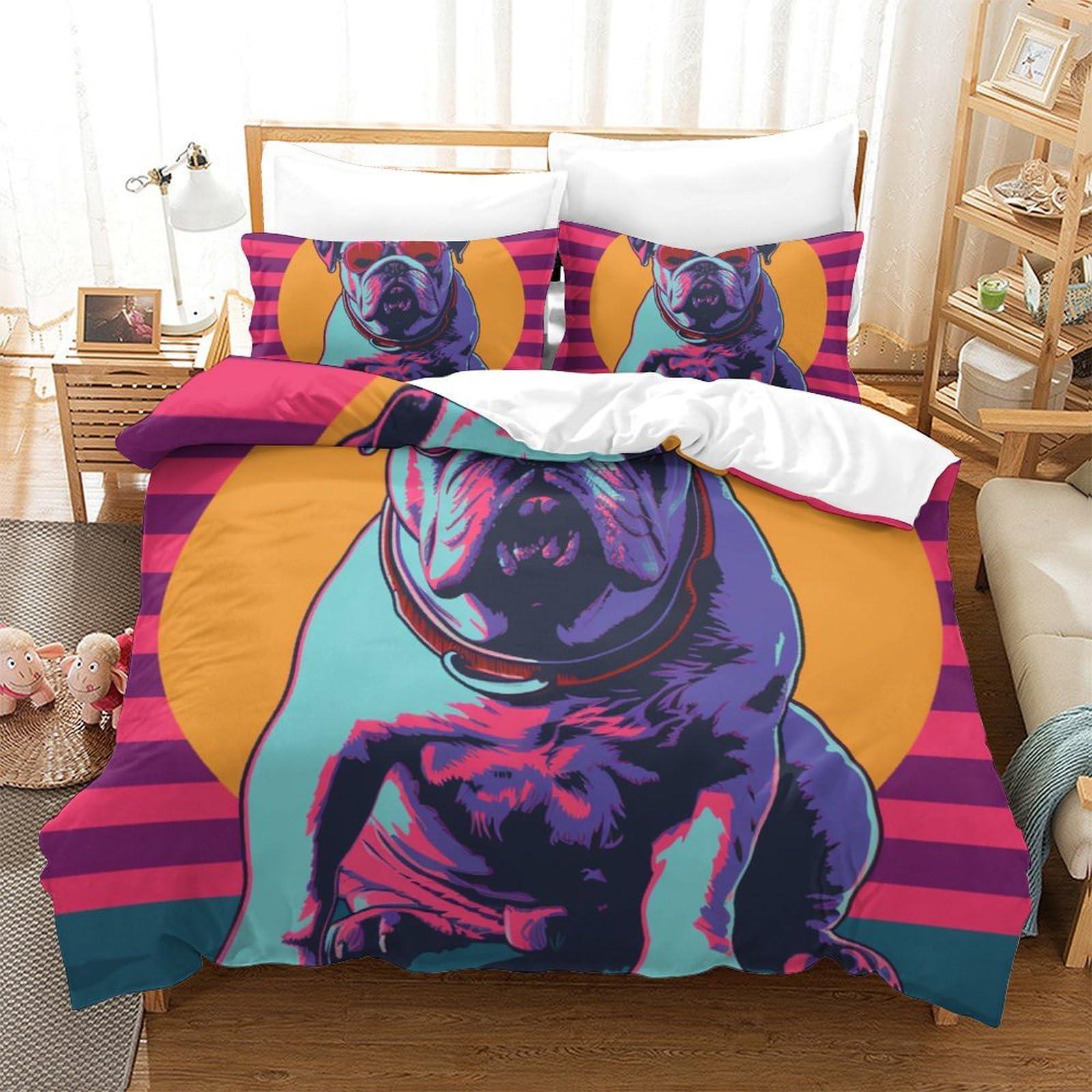 Parure de lit bouledogue français pour chambre d'adultes et enfants