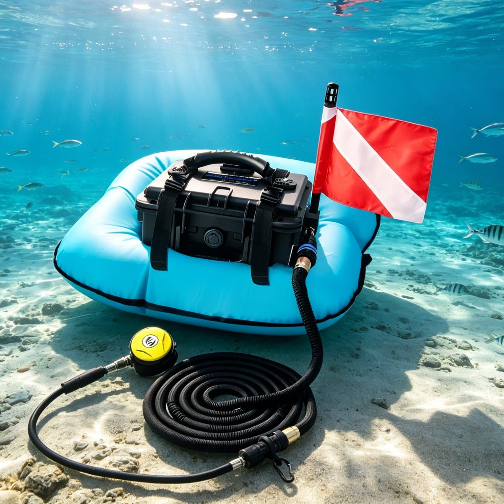 ROGHA Scuba Diving Ventilator Tankless Diving System, Underwater Breathing Device, Portable Rechargeable Diving Equipment Respirator with 9m Hose & Breathing Regulator Blue-1battery