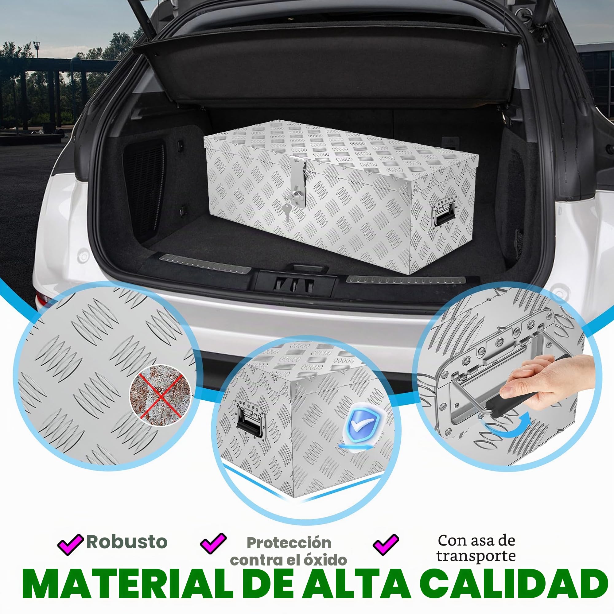 Froadp Caja de aluminio con tapa, 800 x 220 x 225 mm, caja de herramientas con cerradura, impermeable, de aluminio, para herramientas, camping y almacenamiento (plata)