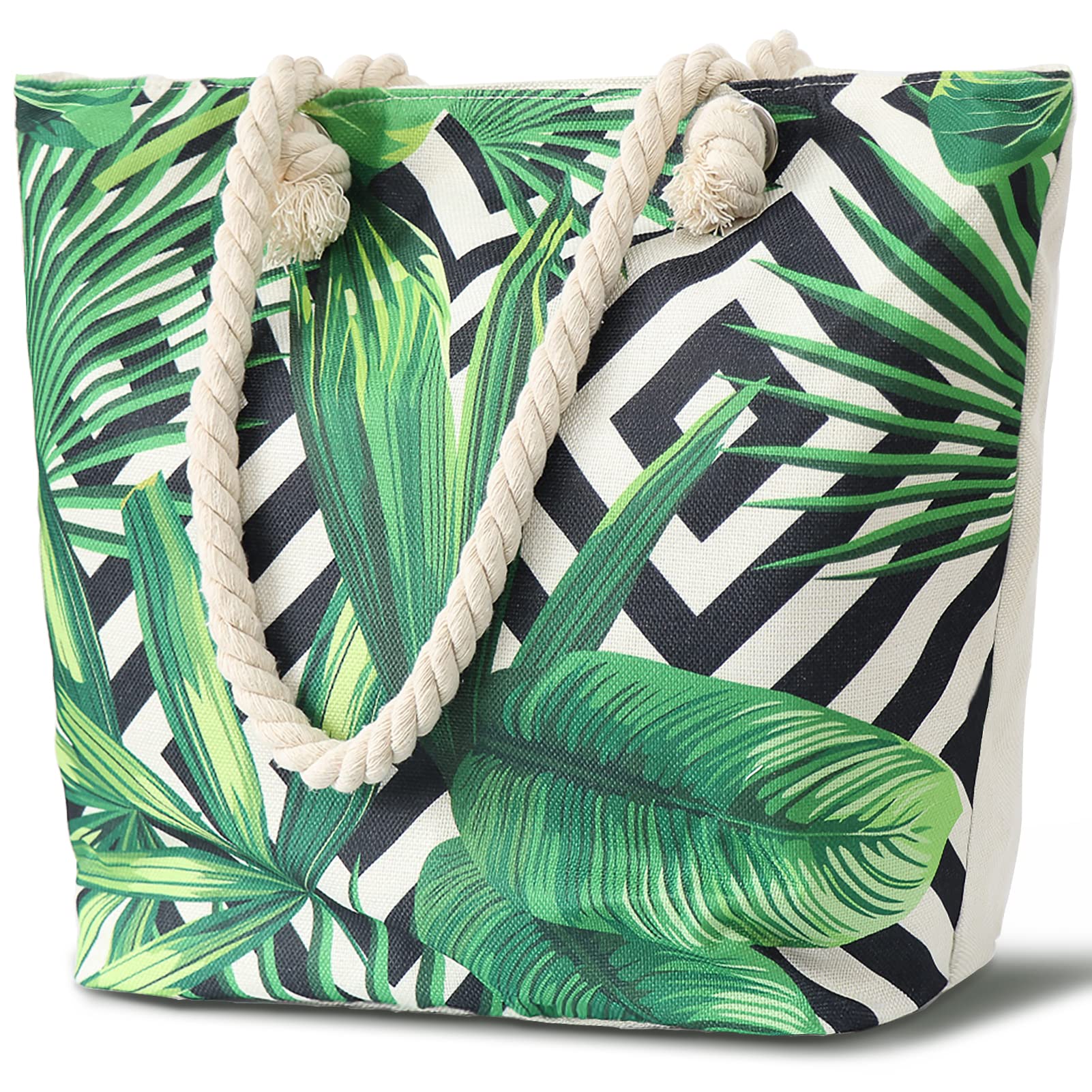 LEcylankErBolsa de Playa para Mujer, Bolsa de Playa Grande con Cremallera, Bolsa de Lona para Playa, Viaje, Piscina, Compras