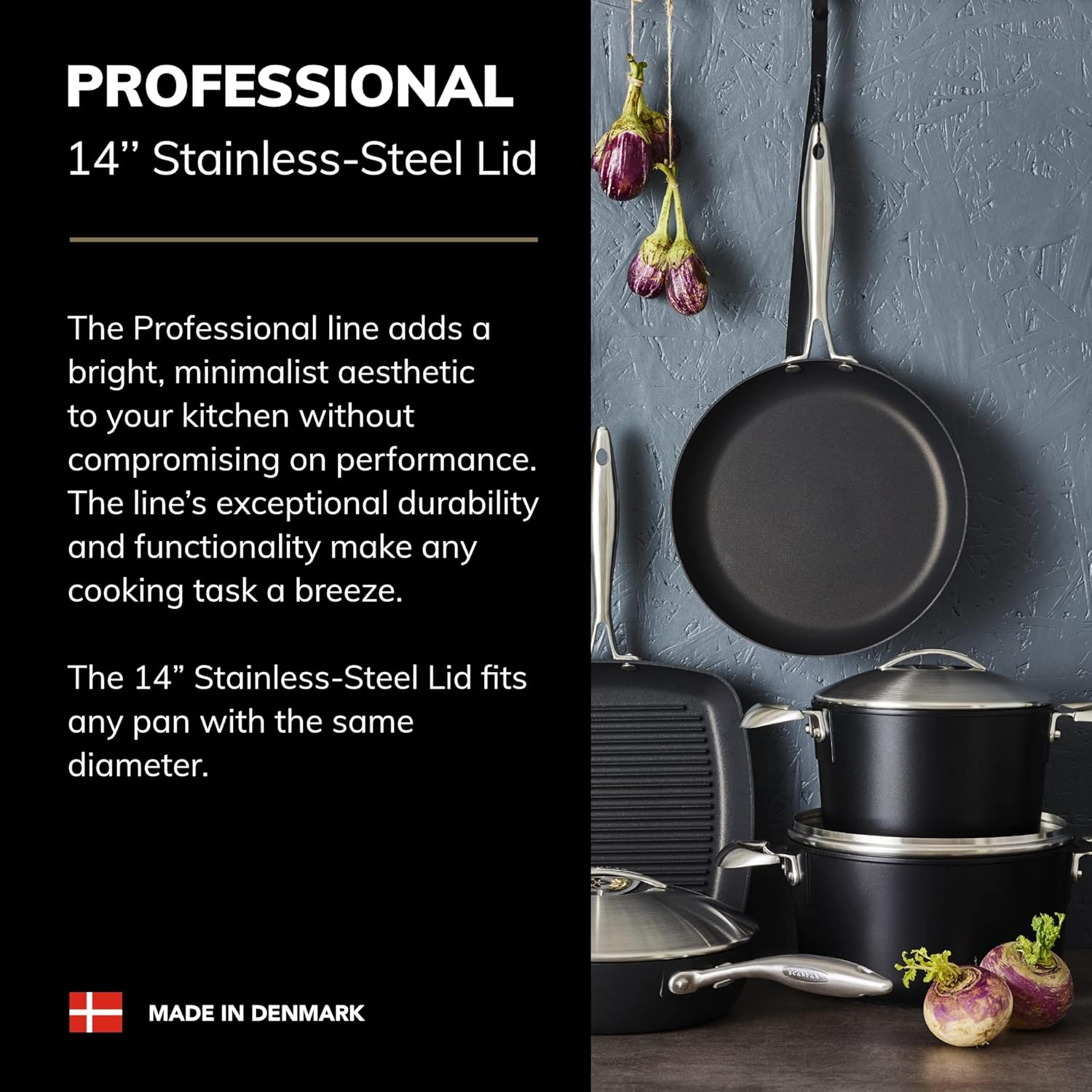 SCANPAN Professional 14” Stainless-Steel Lid - Fits Any Pan with Same Diameter - Dishwasher & Oven Safe