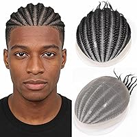 Vista 10 de HAPPY&CC Peluca de cabello humano tipo tupé para hombre, sistema de reemplazo de cabello de encaje francés completo, negro, afro tupé, pelucas Negro